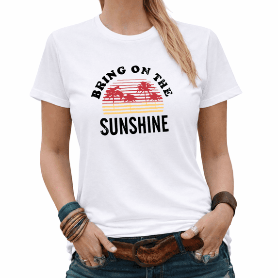 Giffimy Casual Sunshine Vibes Womens Print Tshirt Graphic Tees White/Black S-5XL Tops