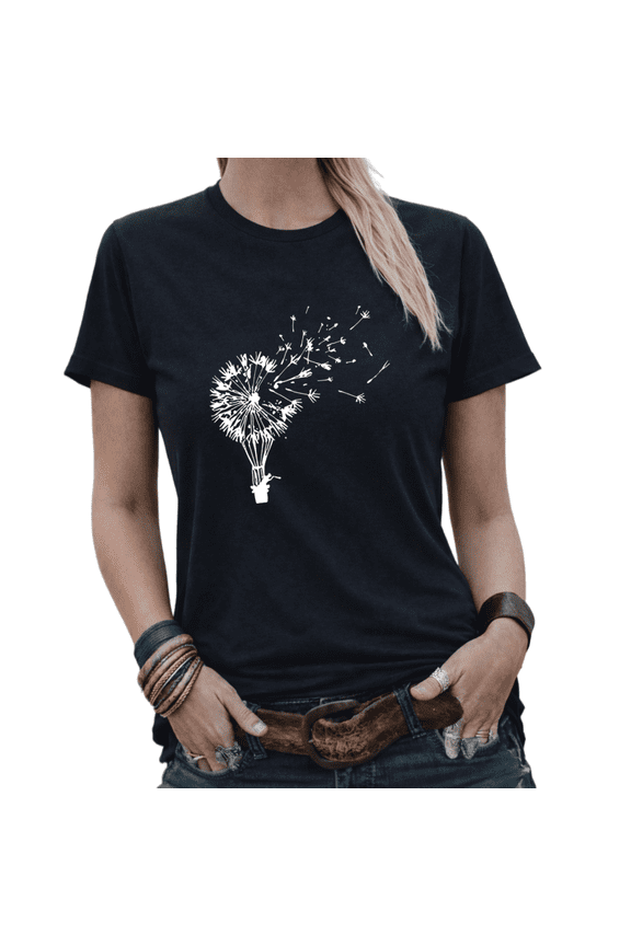 Dandelion Hot Air Balloon Womens Print Tshirt Graphic Tees White/Black S-5XL Tops