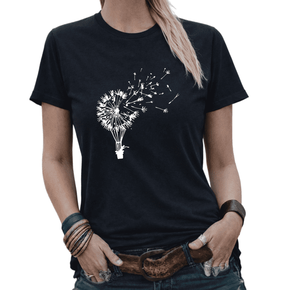Giffimy Dandelion Hot Air Balloon Womens Print Tshirt Graphic Tees White/Black S-5XL Tops