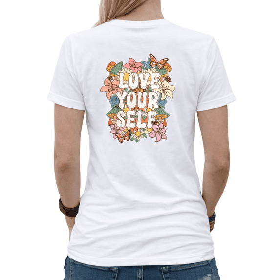 Giffimy Love Yourself Floral Womens Print Tshirt Graphic Tees White/Black S-5XL Tops