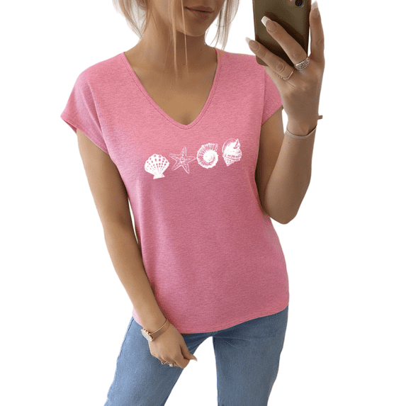 Giffimy Nautical Beach Lover Holiday Graphic Tees V-neck Print Tshirt Shirts Gray S-5XL Tops