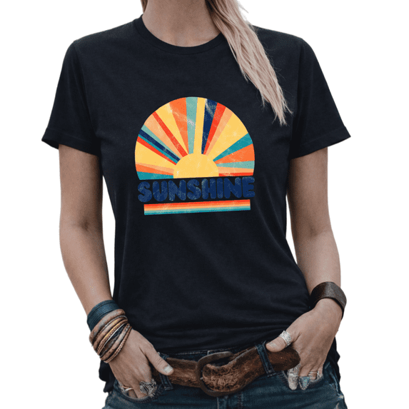 Giffimy Retro Sunshine Womens Print Tshirt Graphic Tees White/Black S-5XL Tops