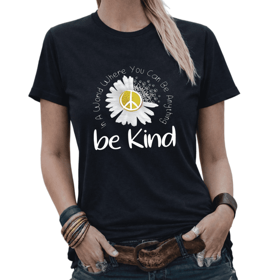 Giffimy Simple Floral Womens Print Tshirt Graphic Tees White/Black S-5XL Tops