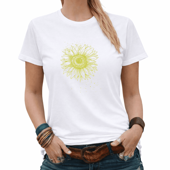 Giffimy Simple Sunflower Womens Print Tshirt Graphic Tees White/Black S-5XL Tops