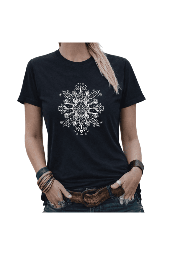Simple Sunflower Womens Print Tshirt Graphic Tees White/Black S-5XL Tops