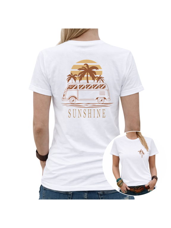 Summer Beach Van Womens Print Tshirt Graphic Tees White/Black S-5XL Tops