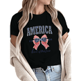 thumbnail image 1 of Giffimy Women 4th of July 1776 America Land of the Free Bow Graphic Short Sleeve T-Shirt Casual Cotton Crewneck Top Black S-5XL, 1 of 5