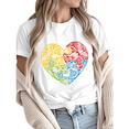 thumbnail image 1 of Giffimy Women Awareness Mandala Puzzle Heart Graphic Short Sleeve T-Shirt Casual Cotton Crewneck Top, 1 of 5