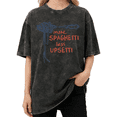 thumbnail image 1 of Giffimy Women Funny Spaghetti Pasta Print Short Sleeve Vintage Washed Cotton T-Shirt Black S-2XL, 1 of 5