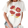 thumbnail image 1 of Giffimy Women Red Gold California Poppy Line Art Graphic Crew Neck Daily Casual Short Sleeve S-5XL White Tops, 1 of 5