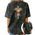 thumbnail image 1 of Giffimy Women Vintage Floral Cross Christian Walk By Faith Vintage Washed T-Shirt Short Sleeve Crewneck Relaxed Fit Tee, 1 of 5