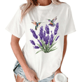 thumbnail image 1 of Giffimy Women Watercolor Purple Lavender Hummingbird Botanical Floral Crew Neck Daily Casual Short Sleeve S-5XL White Tops, 1 of 5