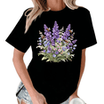 thumbnail image 1 of Giffimy Women Watercolor Purple Lupine Wild Mixed Flower Bee Botanical Crew Neck Daily Casual Short Sleeve S-5XL Black Tops, 1 of 5