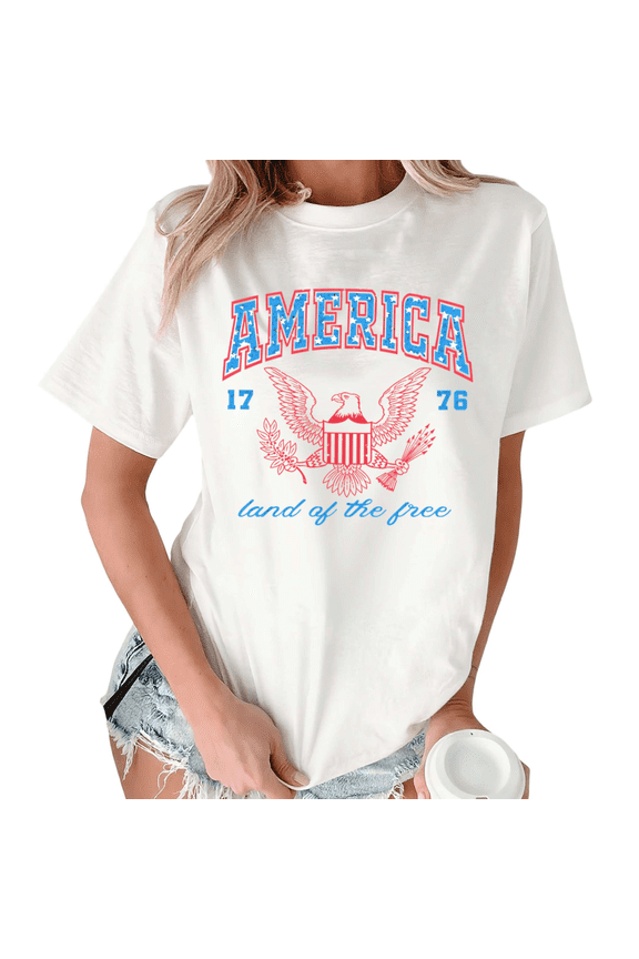 Women's America 1776 Eagle Patriotic Graphic Short Sleeve T-Shirt S-5XL Cotton Fashion Top