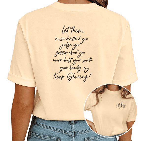 Giffimy Women's Apricot Minimalist Script Graphic Short Sleeve T-Shirt Relaxed Fit Top