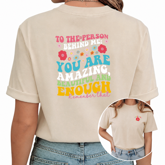 Giffimy Women's Apricot You Are Enough Quote Top Vintage Washed T-Shirt Short Sleeve Relaxed Fit Top