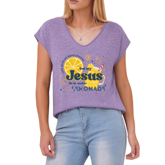 Giffimy Women's Artistic Lemon Christian Quote Purple V-Neck Sleeveless T-Shirt Soft Casual Tank Top