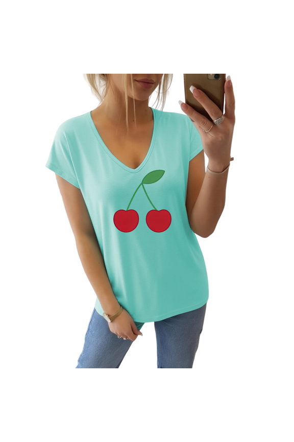 Women's Basic Flat Drawn Paired Cherry Fruit Graphic V-Neck Sleeveless T-Shirt Comfort Basic Casual Tank Top for Year Round Everyday Casual Dressing and Daily Styling Needs