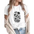 thumbnail image 1 of Giffimy Women's Black Ink Sketch Poppy Daisy Wildflower Bouquet Graphic Short Sleeve T-Shirt Casual Crewneck Top, 1 of 5
