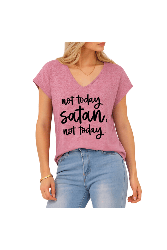 Women's Black "Not Today Satan" Rose Red V-Neck Sleeveless T-Shirt Casual Tank Top