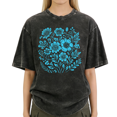 thumbnail image 1 of Giffimy Women's Black Vintage Wildflower Bouquet Line Art Botanical Vintage Washed T-Shirt Short Sleeve S-2XL Top, 1 of 6