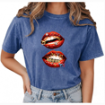 thumbnail image 1 of Giffimy Women's Blue Hip-Hop Lip Art Tee Vintage Washed T-Shirt Short Sleeve Relaxed Fit Top, 1 of 6