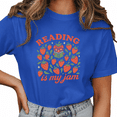 thumbnail image 1 of Giffimy Women's Blue Star Leaf Cartoon Strawberry Cute Strawberry Book Lover Graphic Short Sleeve T-Shirt Soft Cotton Crewneck Top, 1 of 5