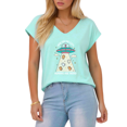 thumbnail image 1 of Giffimy Women's Blue UFO Cat Abduction Print S-5XL V-Neck Sleeveless T-Shirt Funny Cat Lover Tank Top, 1 of 6