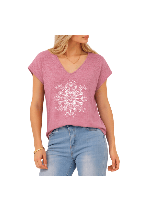Women's Boho Mandala Geometric Pattern Rose Red V-Neck Sleeveless T-Shirt Casual Daily Tank Top
