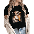 thumbnail image 1 of Giffimy Women's Cool Shih Tzu Dog With Sunglasses Drinking Boba Sidewalk Graphic Short Sleeve T-Shirt Casual Crewneck Top, 1 of 5