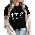 thumbnail image 1 of Giffimy Women's Faith Hope Love Cross Heartbeat Christian Graphic Short Sleeve T-Shirt Casual Cotton Crewneck Top Black S-5XL, 1 of 5