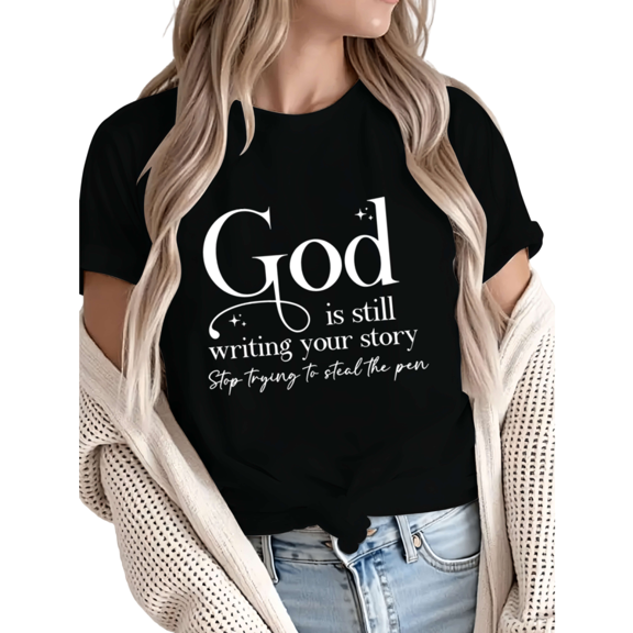 Giffimy Women's Faith Motivational Quote God's Plan Graphic Short Sleeve T-Shirt Casual Cotton Crewneck Top Black S-5XL