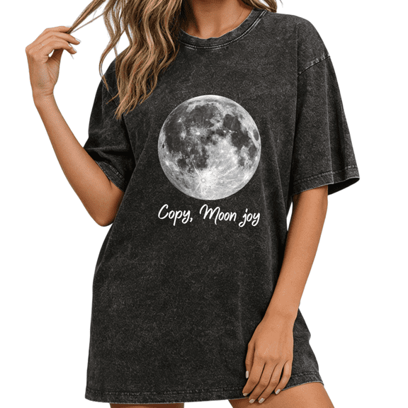 Giffimy Women's Full Moon Handwritten Copy Moon Joy Graphic Oversized Short Sleeve T-shirt Starry Washed Tee