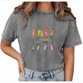 thumbnail image 1 of Giffimy Women's Gray Feelings Characters Graphic Vintage Washed T-Shirt Short Sleeve Relaxed Fit Top, 1 of 6