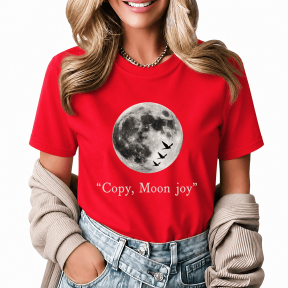 Giffimy Women's Grayscale Realistic Full Moon Bird Silhouette Copy Moon Joy Quote Graphic Cropped Short Sleeve T-shirt Classic Relaxed Fit Casual Tee For Night Sky Nature Aesthetic Lovers