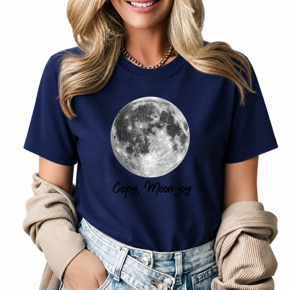 Giffimy Women's Grayscale Realistic Full Moon Handwritten Copy Moon Joy Graphic Cropped Short Sleeve T-shirt Classic Relaxed Fit Casual Tee For Night Sky Astronomy Aesthetic Lovers