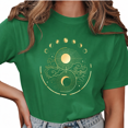 thumbnail image 1 of Giffimy Women's Green Celestial Sun Moon Graphic Short Sleeve T-Shirt Soft Cotton Crewneck Top, 1 of 5