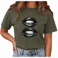thumbnail image 1 of Giffimy Women's Green Grunge Lips Graphic Vintage Washed T-Shirt Short Sleeve Relaxed Fit Top, 1 of 6