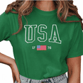 thumbnail image 1 of Giffimy Women's Green Retro American Flag Graphic Short Sleeve T-Shirt Loose Fit Top, 1 of 5
