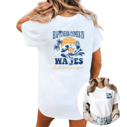 Giffimy Womens Happiness In Waves Graphic Short Sleeve T-Shirt Casual Cotton Crewneck Top