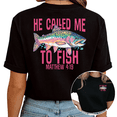 thumbnail image 1 of Giffimy Women's "He Called Me To Fish" Matthew 4:19 Christian Fishing Graphic Black Short Sleeve T-Shirt Casual Crewneck Top, 1 of 5