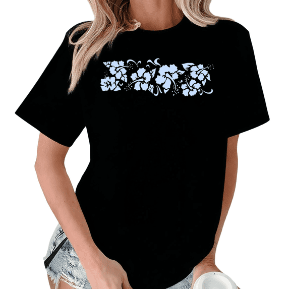 Giffimy Women's Hibiscus Flower Tropical Floral Graphic Short Sleeve T-Shirt S-5XL Cotton Fashion Top