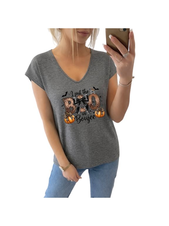 Women's I Put the BOO in Boujee Graphic Tee V Neck Tank Top Playful Halloween Party Sleeveless Shirt Grey,5XL
