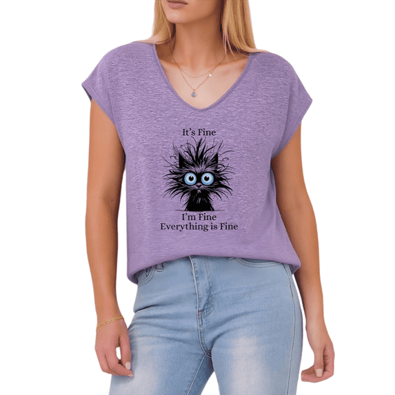 Giffimy Women's "It's Fine I'm Fine" Cat Quote S-5XL V-Neck Sleeveless T-Shirt Fashion Tank Top