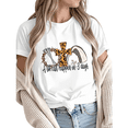 thumbnail image 1 of Giffimy Women's Leopard Print Cross Thorn Crown Empty Tomb Nail Front Print Graphic Short Sleeve T-Shirt Breathable Crewneck Top, 1 of 5