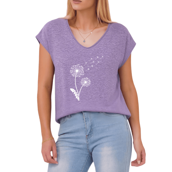 Giffimy Women's Minimalist White Dandelion with Seeds S-5XL V-Neck Sleeveless T-Shirt Fashion Nature Tank Top