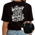 thumbnail image 1 of Giffimy Women's "My Worship Is Loud" Christian Faith Graphic Black Short Sleeve T-Shirt Casual Crewneck Top, 1 of 5