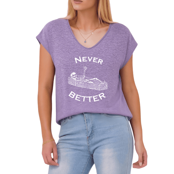 Giffimy Women's "Never Better" Skeleton Coffin V-Neck Sleeveless T-Shirt S-5XL Soft Casual Tank Top