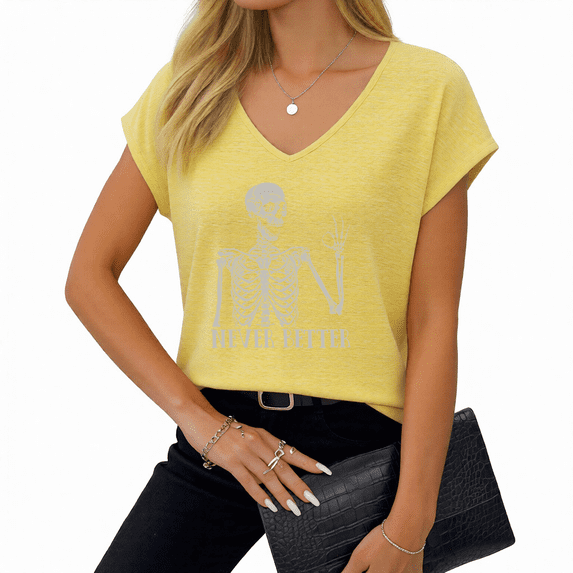 Giffimy Women's "Never Better" Skeleton V-Neck Sleeveless T-Shirt Casual Breathable Summer Tank Top