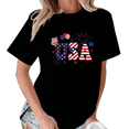 thumbnail image 1 of Giffimy Women's Patriotic USA Flag Bow Print Short Sleeve T-Shirt Black S-5XL Relaxed Fit Cotton Top, 1 of 5